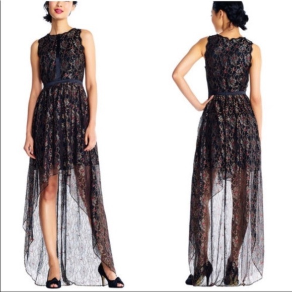 Adrianna Papell black lace high low maxi dress - Picture 3 of 8